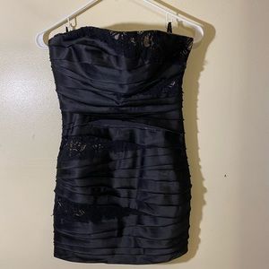 BEBE Black Tiered Ruffle Lace Mini Cocktail Dress